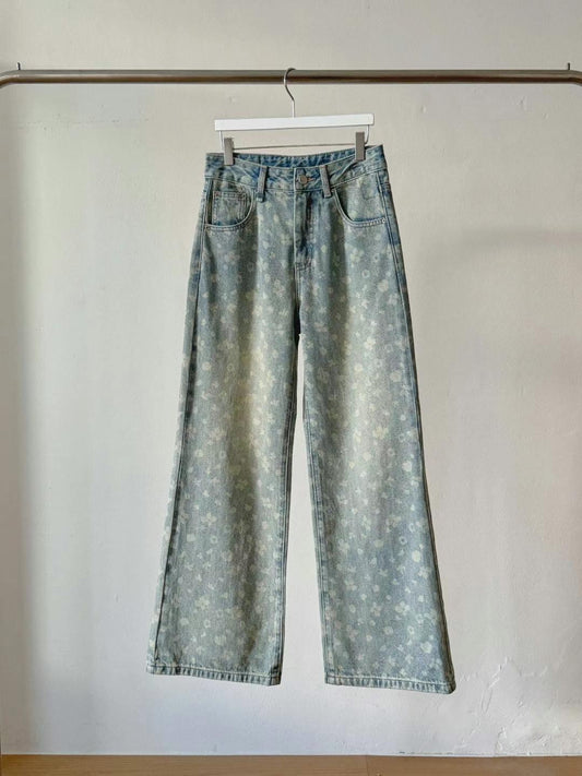 Floral Print Light Blue Jeans